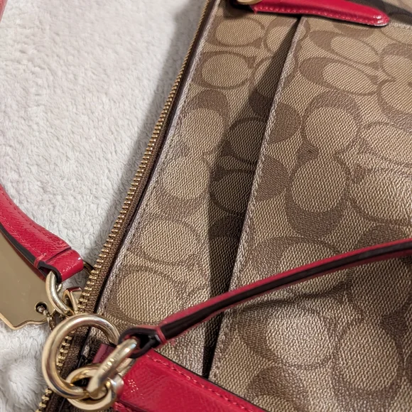Coach Signature Canvas Tote with Red Trim and Gold Hardware - Picture 5 of 9
